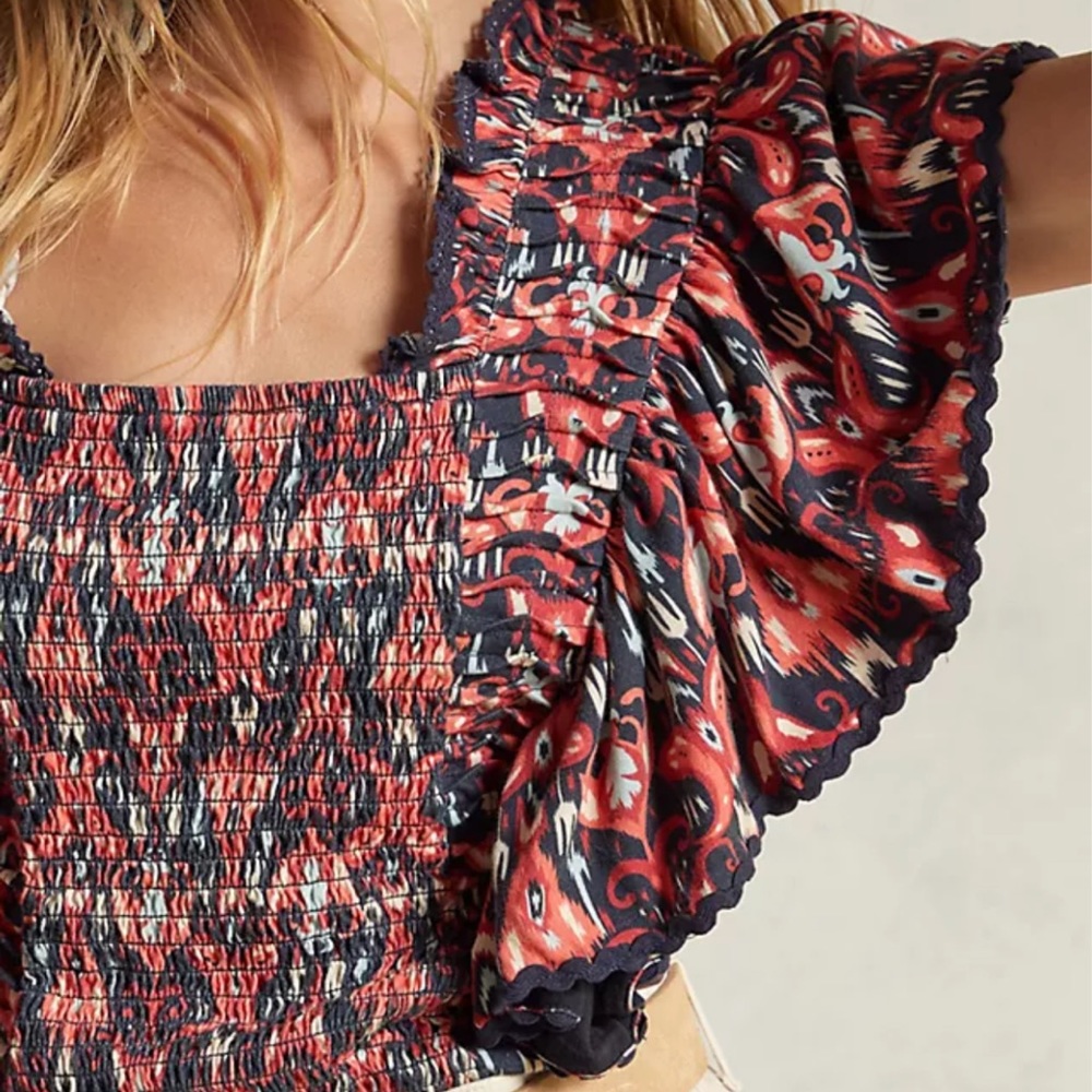 NWT Let Me Be Anthropologie Floral Ruffle Smocked Crop Top